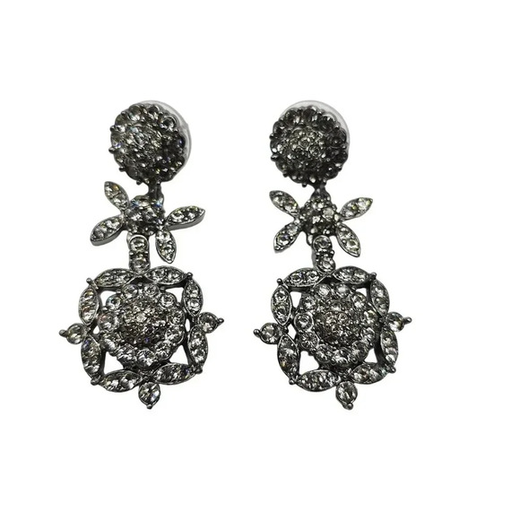 Joan Rivers Vintage-Inspired Silver-Tone Floral Drop Earrings With Clear Crystal - Picture 1 of 4